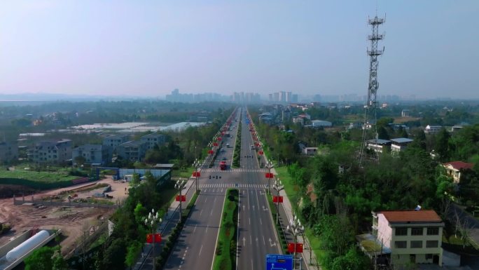 笔直大路，远处城市，高速公路1080p