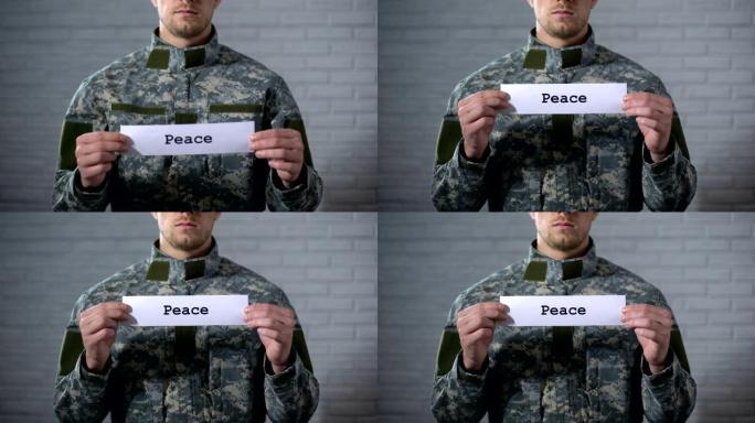 和平字写在男战士的手上，国家自由，国防