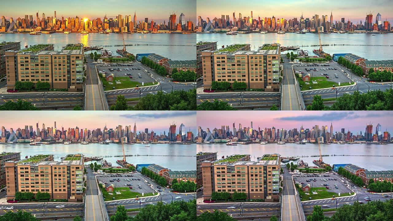 城市景观摩天大楼时间流逝纽约市曼哈顿2017黄昏