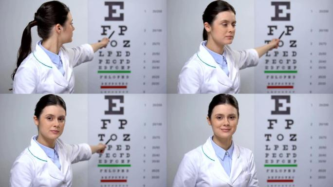 眼科女士满意视力眼图检测结果，视力良好