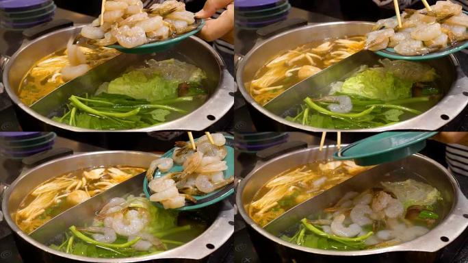 锅汤慢动作菜品展示火锅食材