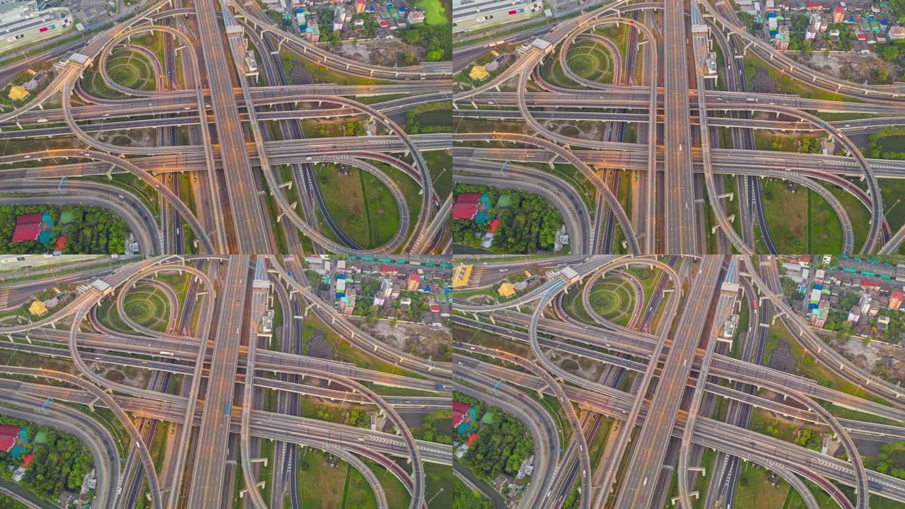 城市的超流或俯视图环形交叉路口