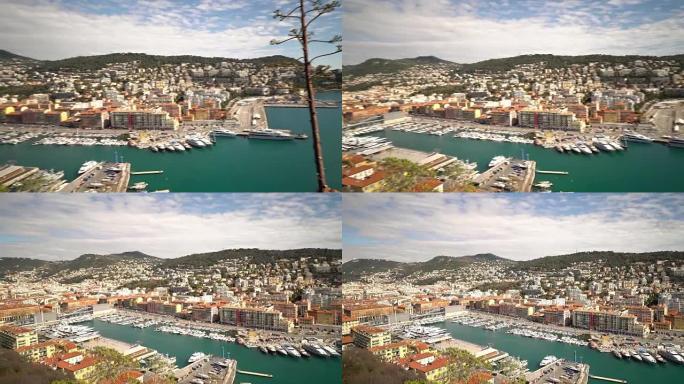 法国里维埃拉尼斯码头的平移镜头