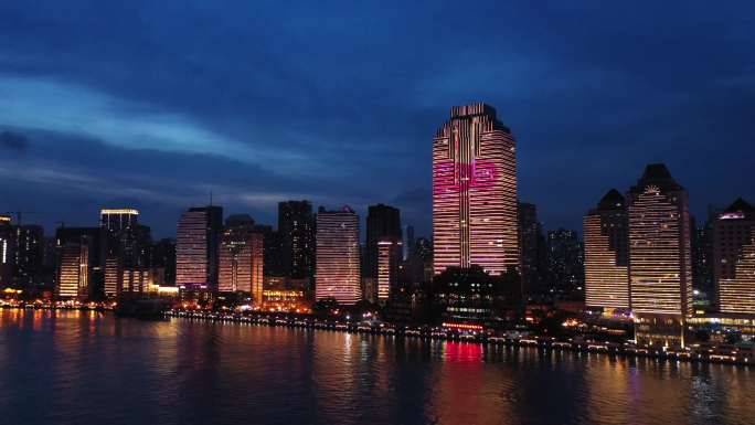 广州珠江市中心天河区夜晚航拍珠江新城