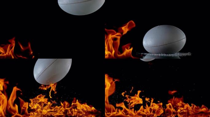 SLO MO LD美式橄榄球从表面上弹起时会点燃火