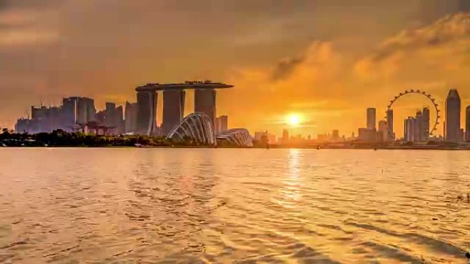 4k延时: 美丽的城市景观日落新加坡城市