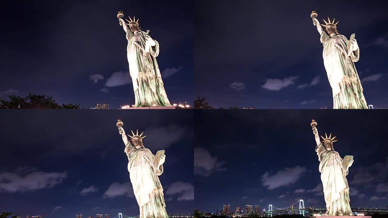 东京夜晚的自由女神像。