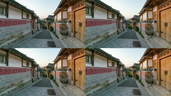 韩国首尔市北川韩屋村的日出时光。北川韩屋村有数百座传统房屋。