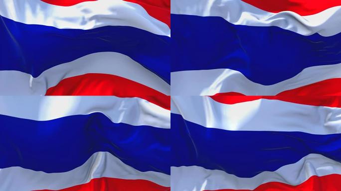泰国国旗迎风飘扬的慢动作动画。4K逼真的织物纹理旗帜平稳吹在一个刮风的日子连续无缝循环背景。