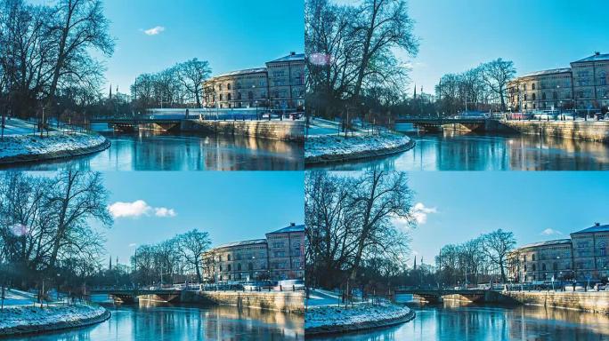 瑞典哥德堡市的冬季时间流逝