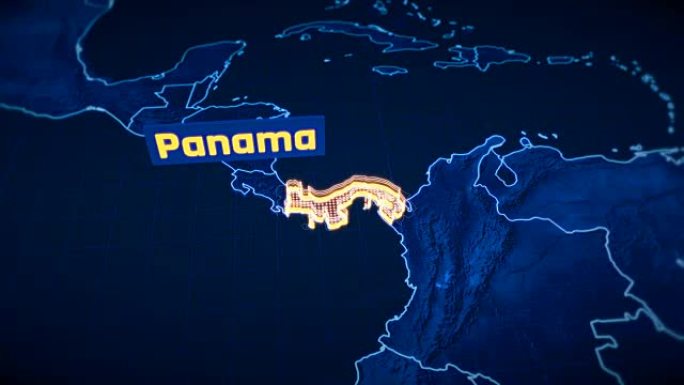 巴拿马国家边界3D可视化，现代地图轮廓，旅行