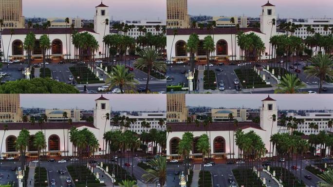 日落时分的洛杉矶联合车站-鸟瞰图