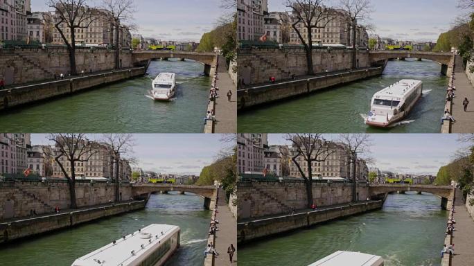 法国巴黎塞纳河上的旅游船