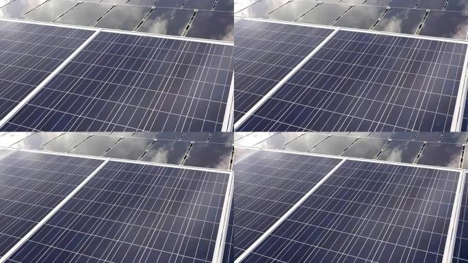 MS ZO，建筑物顶部的太阳能电池，在阳光环境下靠近面板拍摄