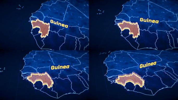 几内亚国家边界三维可视化，现代地图轮廓，旅行
