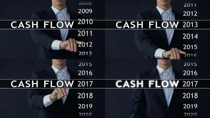 2017的现金流，商人在虚拟屏幕上选择财务报告