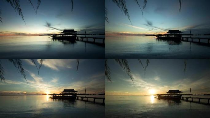 印度尼西亚苏拉威西岛码头的日出时间流逝