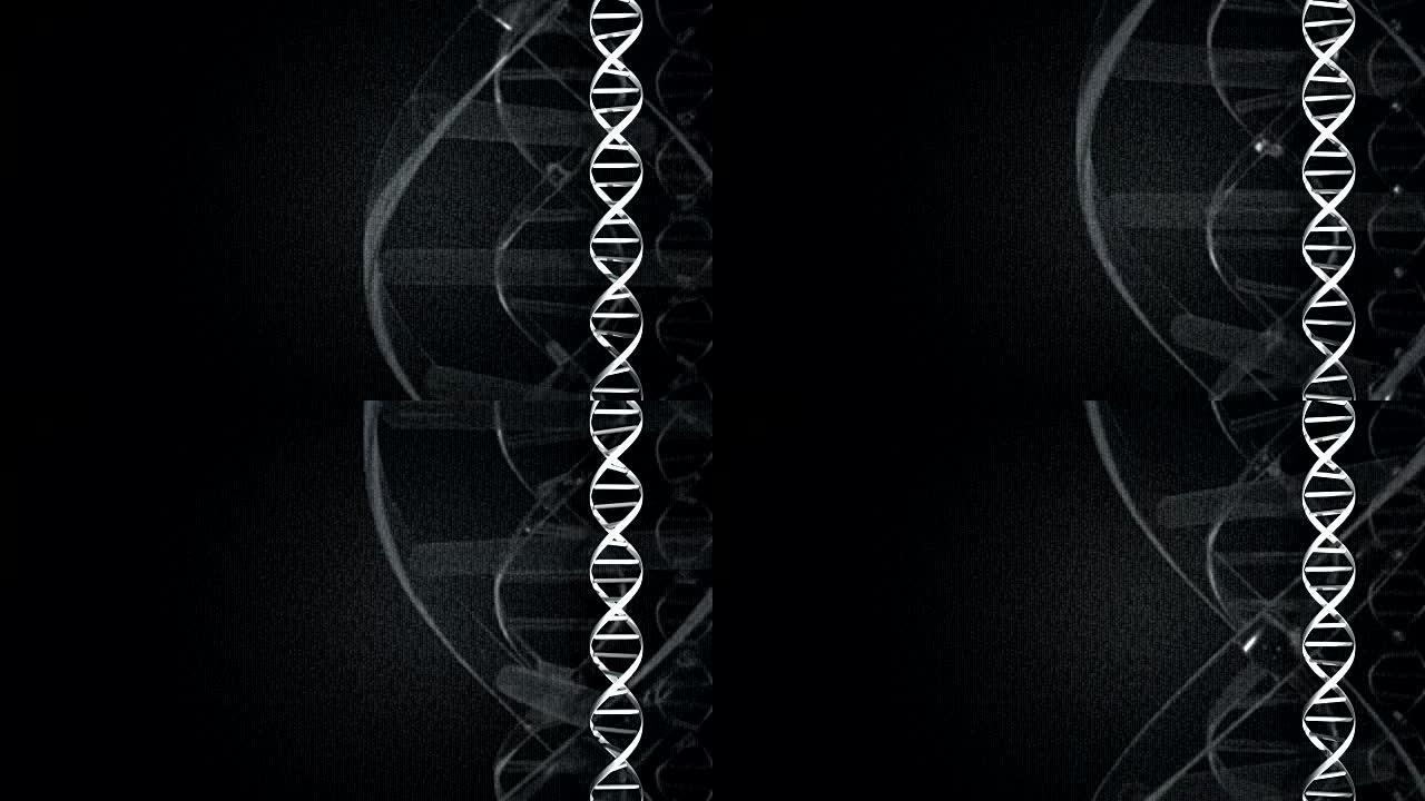 黑暗数字背景上的4k图形脱氧核糖核酸链