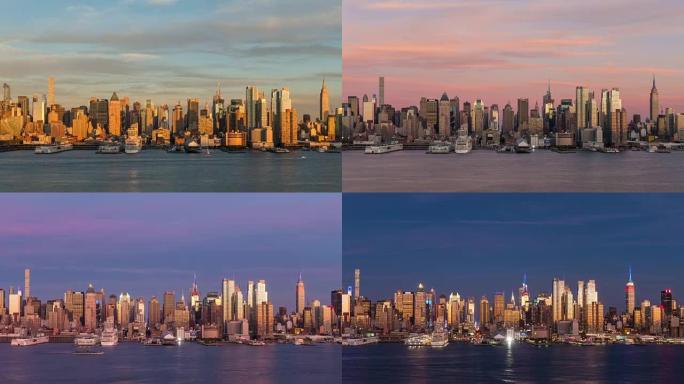 纽约市中心天际线的昼夜时间流逝