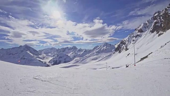 POV: Kuehtai滑雪场的奥地利阿尔卑斯山