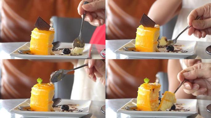4K: 橙色蛋糕奶油，可在咖啡厅和蛋糕上放松身心