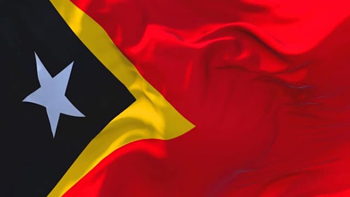东帝汶国旗迎风飘扬的慢动作动画。4K逼真的织物纹理旗帜平稳吹在一个刮风的日子连续无缝循环背景。