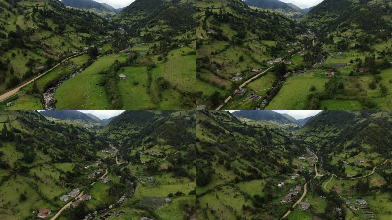 空中无人机拍摄了郁郁葱葱的哥伦比亚荒野