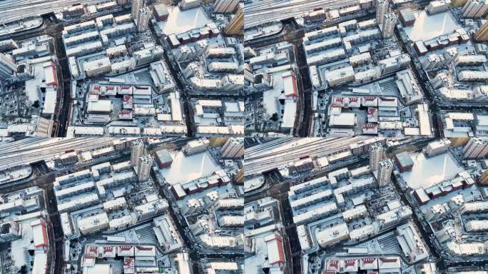 东北城市沈阳冬季雪景航拍俯视建筑屋顶白雪