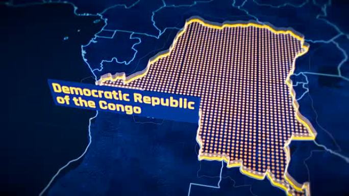 刚果民主共和国国家边界三维可视化，现代地图轮廓