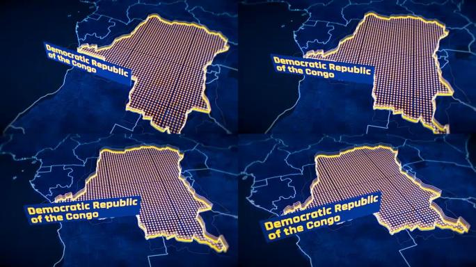 刚果民主共和国国家边界三维可视化，现代地图轮廓