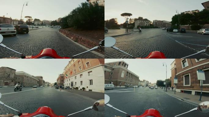 POV滑板车骑行: 在罗马市中心的摩托车上