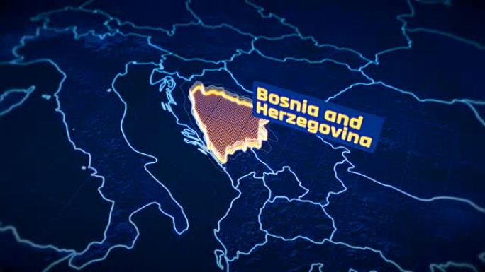 波斯尼亚和黑塞哥维那国家边界3D可视化，现代地图轮廓