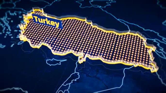 土耳其国家边界3D可视化，现代地图轮廓，旅行