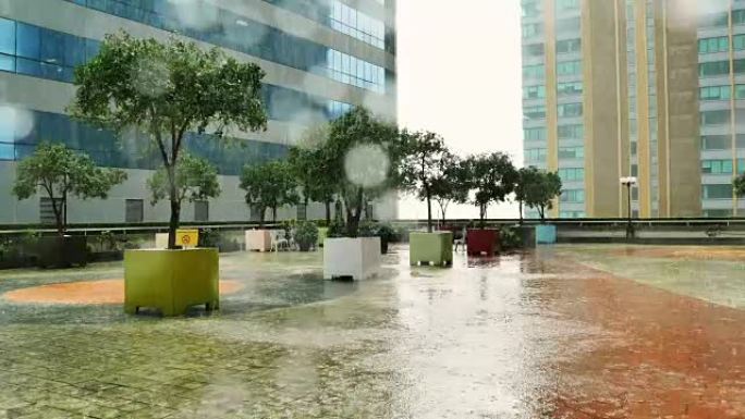 4k视频: 雨季暴雨，地面上的水雨正在下降。