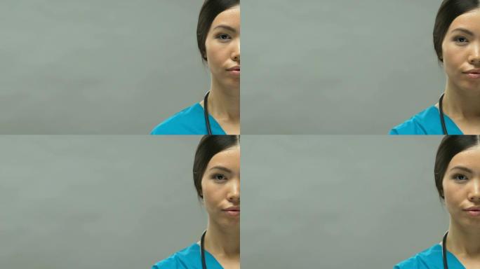 年轻女医师半脸背景，健康体检的重要性