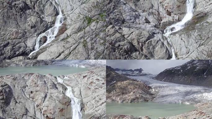 罗纳河冰川瀑布的鸟瞰图