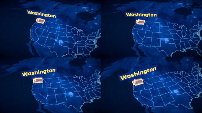 美国华盛顿州边界3D可视化，现代地图轮廓，旅行