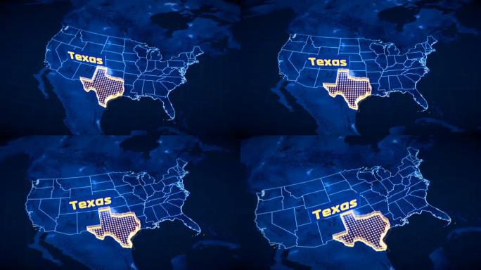 美国德克萨斯州边界3D可视化，现代地图轮廓，旅行