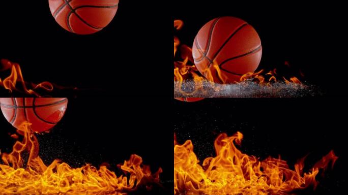 SLO MO LD篮球从表面反弹时点燃火焰