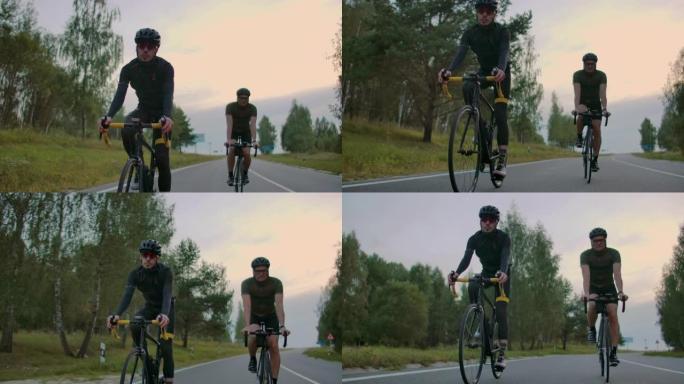骑自行车的人骑在乡间小路上。