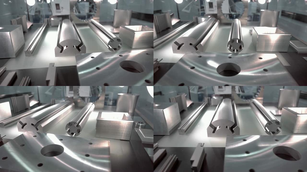 用于评估质量的桌子上的铝型材样品