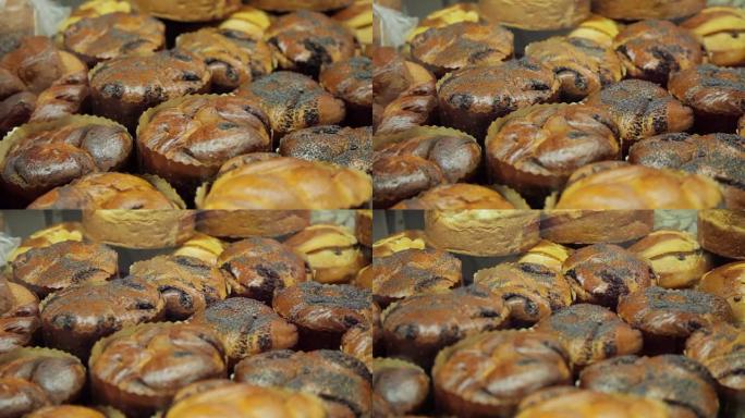 市场上出售的新鲜烘焙蛋糕