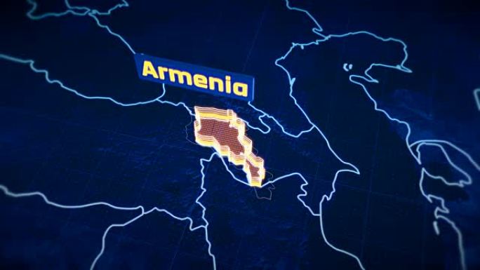 亚美尼亚国家边界3D可视化，现代地图轮廓，旅行