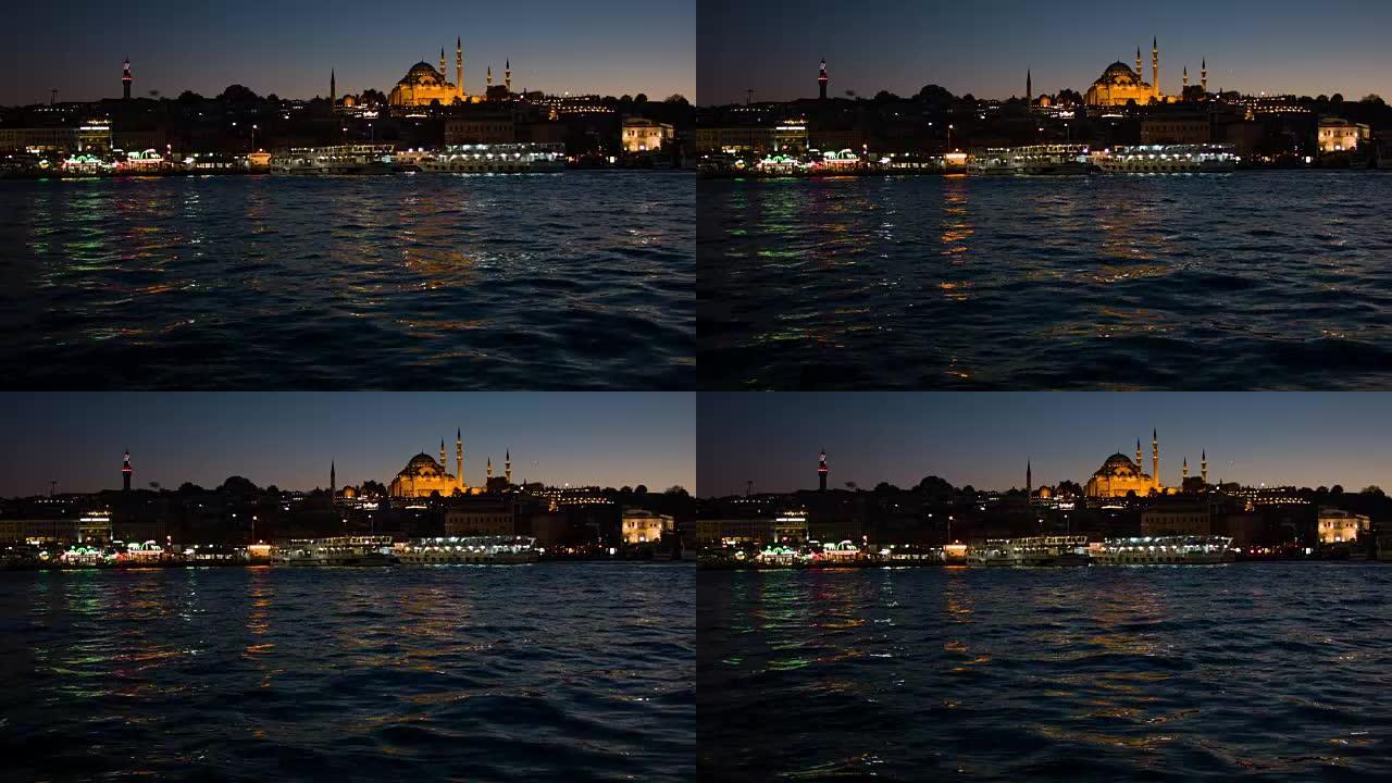来自伊斯坦布尔加拉塔大桥的苏莱曼清真寺。