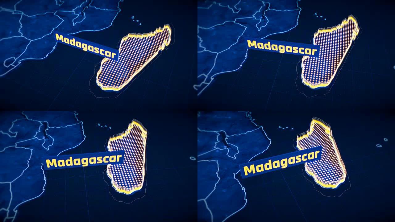 马达加斯加国家边界3D可视化，现代地图轮廓，旅行