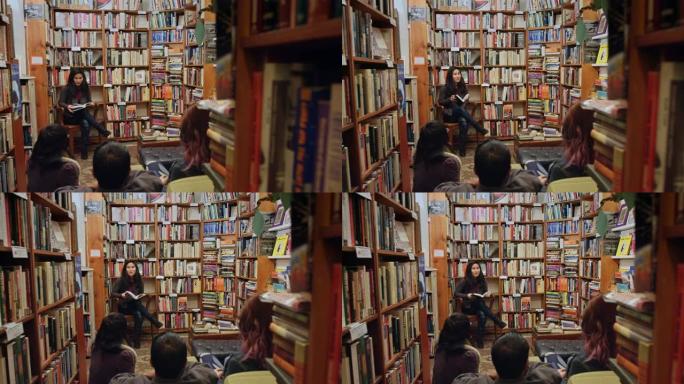 书店作者活动的平移镜头