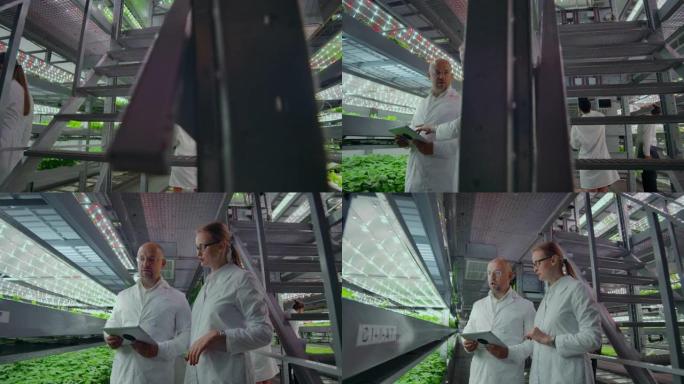 微生物学在白大褂去一个现代化的农场与笔记本电脑和平板电脑研究的结果测试和收集样品的研究的新物种的植物