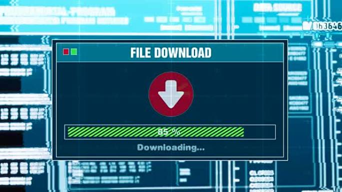 下载文件进度警告消息下载计算机屏幕上的完整警报，输入系统登录和密码。系统安全、网络犯罪、计算机黑客概