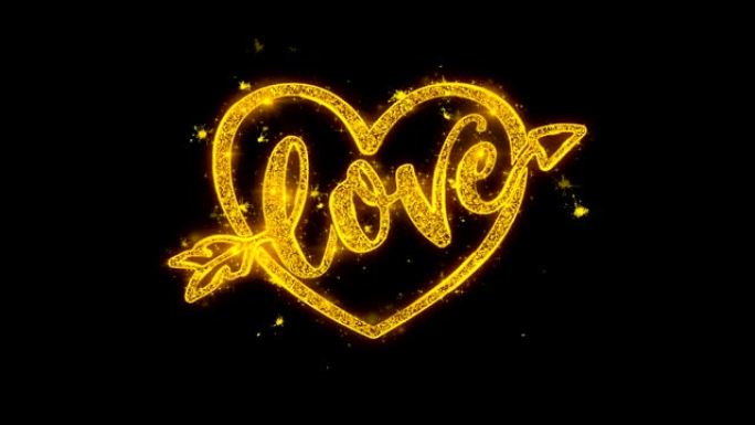 爱心情人节用金色粒子书写的排版火花烟花