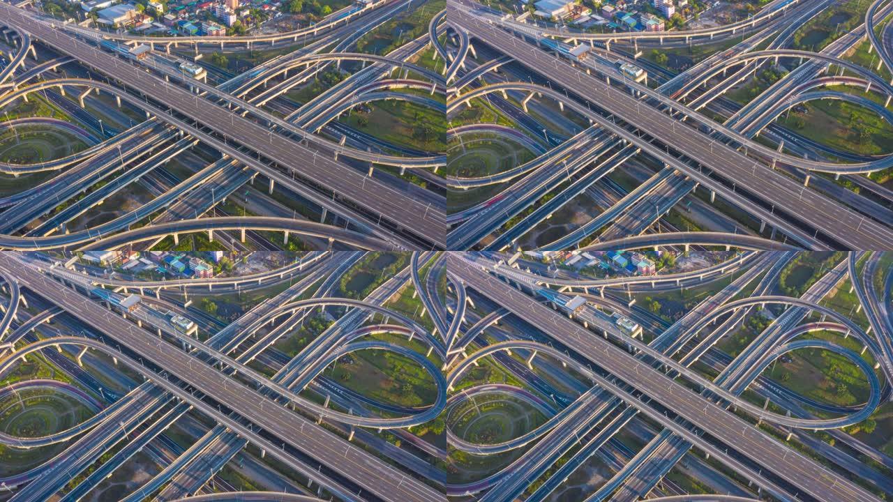 城市的超流或俯视图环形交叉路口
